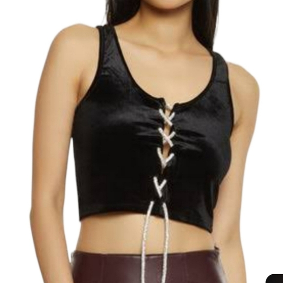 Love J Velour Crop Top Bejeweled Rope Ties - Picture 2 of 16